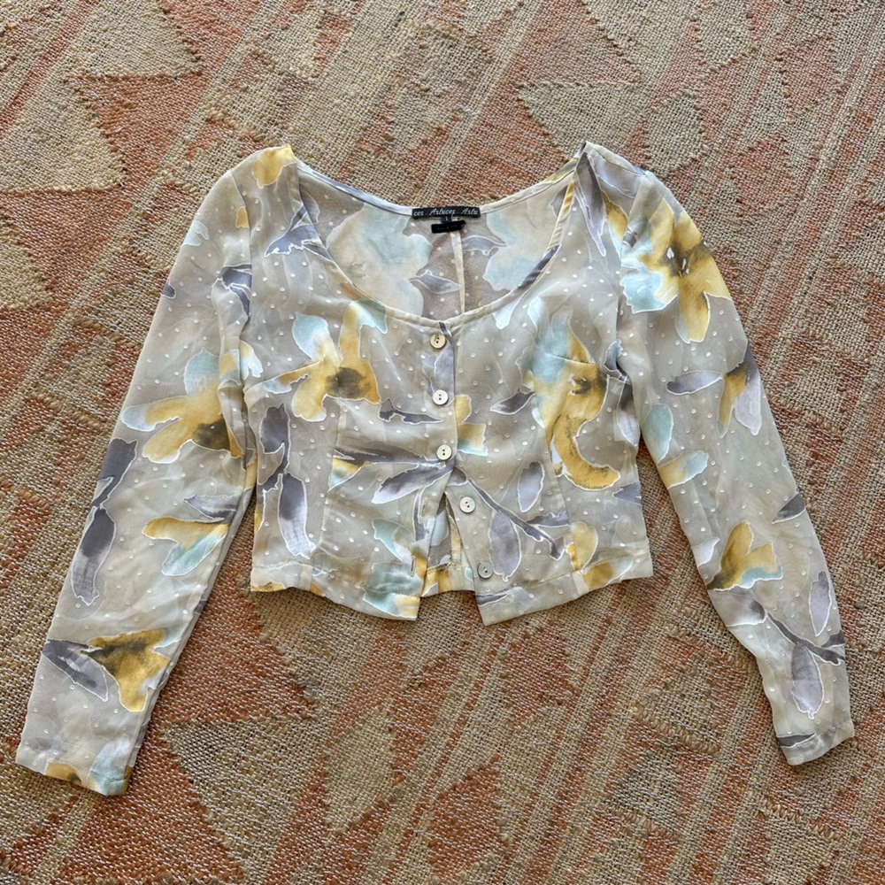 Vintage Y2K French Sheer Fairy Top with Swiss for and floral pattern